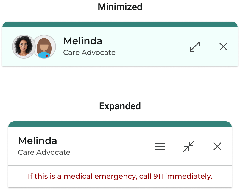 Chat header in minimized and expanded states