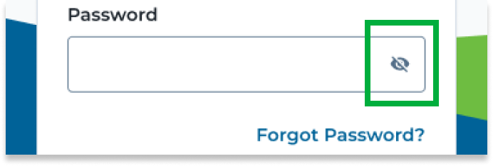 Existing password field with the hide/show eyeball icon highlighted