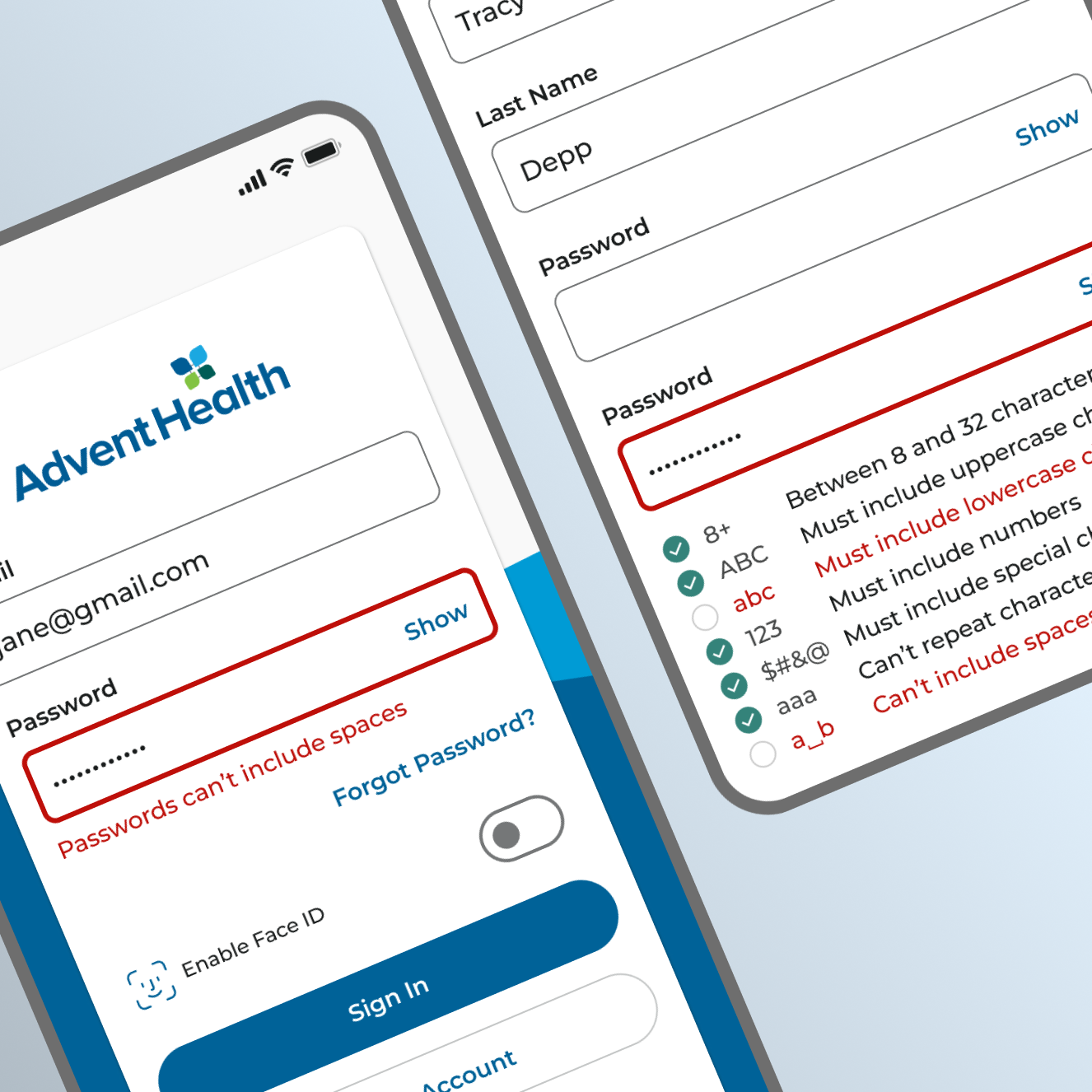 Mobile sign-in and password screens