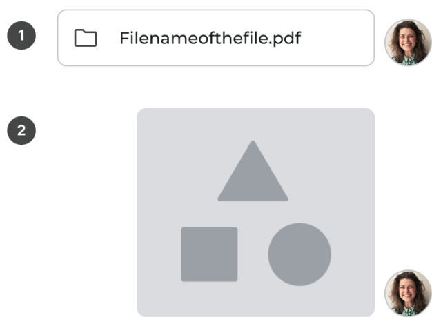 Chat attachment shown as a rounded file row and a media attachment preview