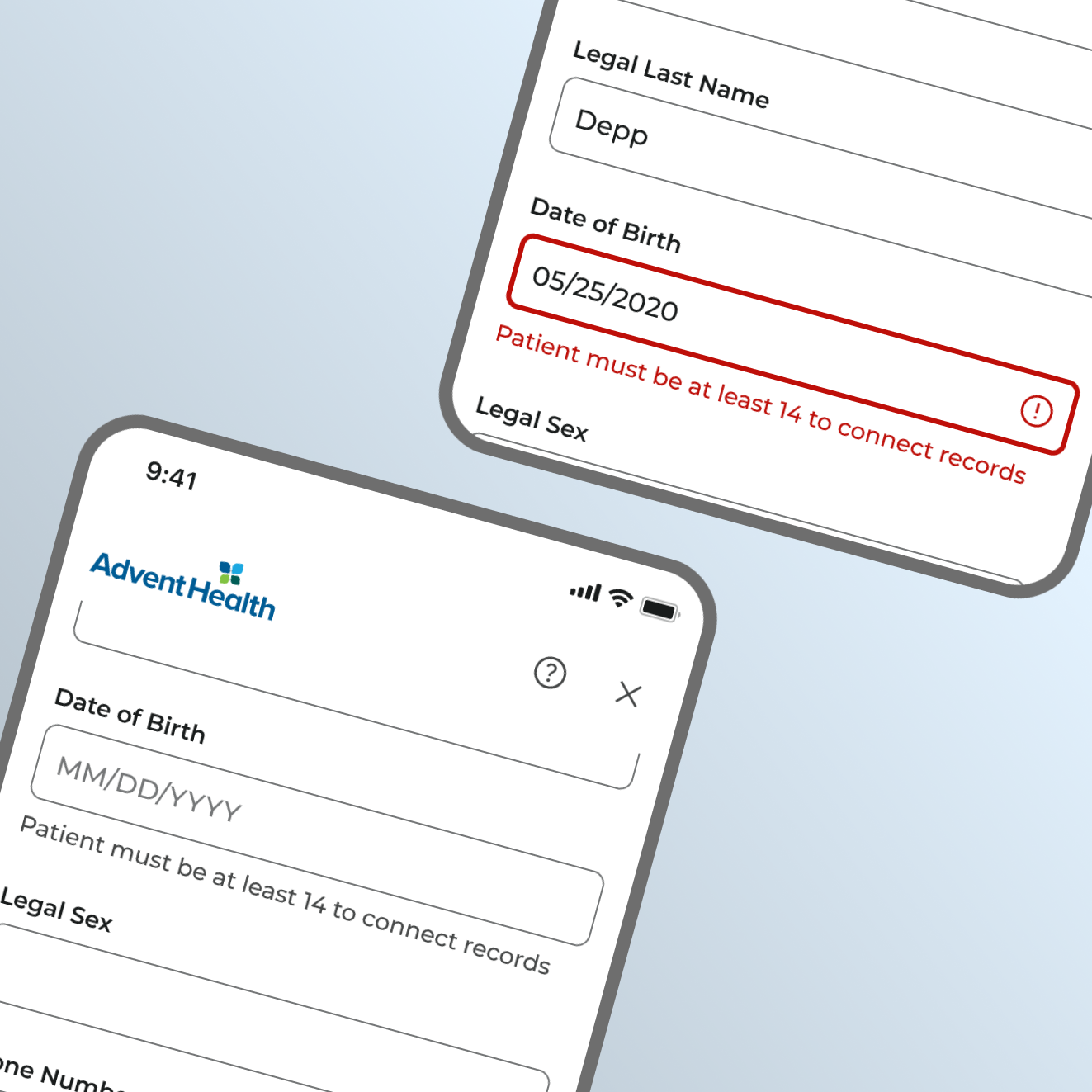 Mobile registration forms with validation states