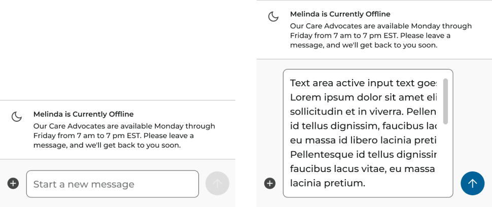 Chat composer in empty and active states with an expanded scrolling text area