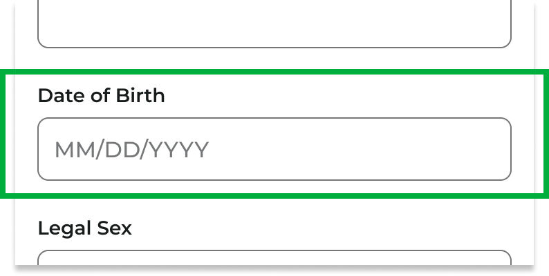 Date of birth field highlighted in the existing record connection form